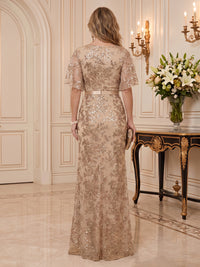 Sequin Mother of the Bride/Groom Dresses Mermaid V Neck Flutter Sleeves Floor Length