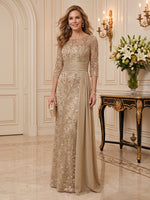 Sequin Mother of the Bride/Groom Dresses Sheath Scoop Neck 3/4 Sleeves Floor Length