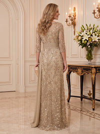 Sequin Mother of the Bride/Groom Dresses Sheath Scoop Neck 3/4 Sleeves Floor Length