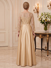 Satin Mother of the Bride/Groom Dresses A Line Scoop Neck 3/4 Sleeves Floor Length