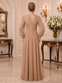 Chiffon Mother of the Bride/Groom Dresses A Line V Neck Long Sleeves Floor Length Lace Appliques