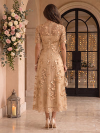 Lace Mother of the Bride/Groom Dresses A Line V Neck Short Sleeves Ankle Length 3D Flowers