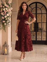 Lace Mother of the Bride/Groom Dresses A Line V Neck Short Sleeves Ankle Length 3D Flowers
