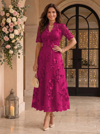 Lace Mother of the Bride/Groom Dresses A Line V Neck Short Sleeves Ankle Length 3D Flowers