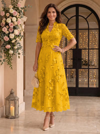 Lace Mother of the Bride/Groom Dresses A Line V Neck Short Sleeves Ankle Length 3D Flowers