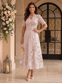 Lace Mother of the Bride/Groom Dresses A Line V Neck Short Sleeves Ankle Length 3D Flowers