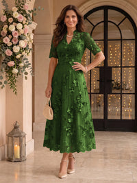 Lace Mother of the Bride/Groom Dresses A Line V Neck Short Sleeves Ankle Length 3D Flowers