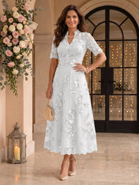 Lace Mother of the Bride/Groom Dresses A Line V Neck Short Sleeves Ankle Length 3D Flowers