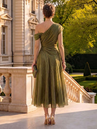 Organza Off the Shoulder Tea Length A Line Mother of the Bride/Groom Dresses