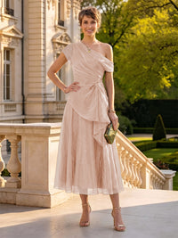 Organza Off the Shoulder Tea Length A Line Mother of the Bride/Groom Dresses