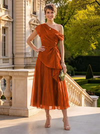 Organza Off the Shoulder Tea Length A Line Mother of the Bride/Groom Dresses