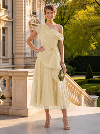 Organza Off the Shoulder Tea Length A Line Mother of the Bride/Groom Dresses