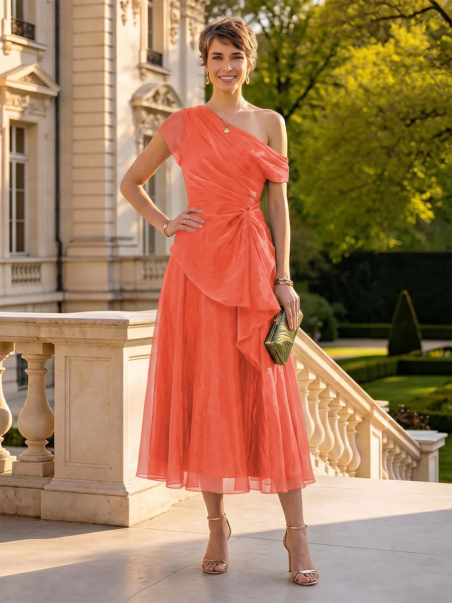 Organza Off the Shoulder Tea Length A Line Mother of the Bride/Groom Dresses
