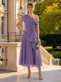 Organza Off the Shoulder Tea Length A Line Mother of the Bride/Groom Dresses