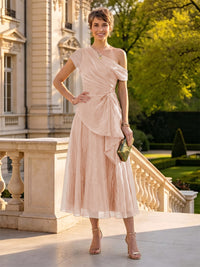 Organza Off the Shoulder Tea Length A Line Mother of the Bride/Groom Dresses