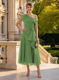 Organza Off the Shoulder Tea Length A Line Mother of the Bride/Groom Dresses