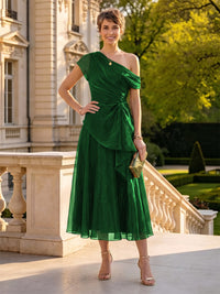 Organza Off the Shoulder Tea Length A Line Mother of the Bride/Groom Dresses