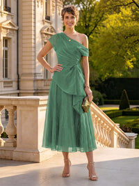 Organza Off the Shoulder Tea Length A Line Mother of the Bride/Groom Dresses