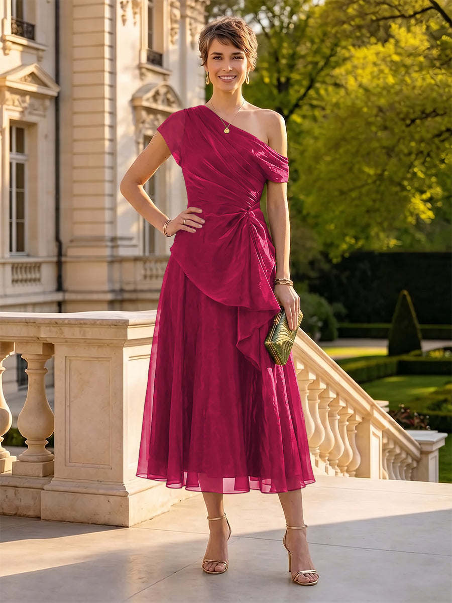 Organza Off the Shoulder Tea Length A Line Mother of the Bride/Groom Dresses