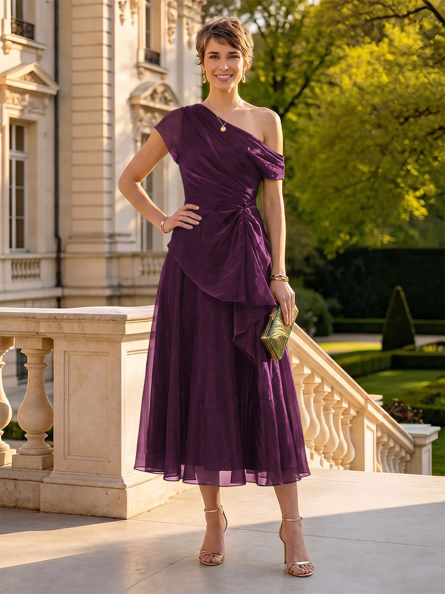 Organza Off the Shoulder Tea Length A Line Mother of the Bride/Groom Dresses