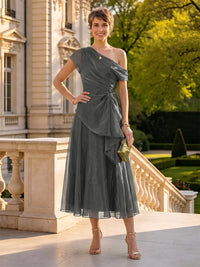 Organza Off the Shoulder Tea Length A Line Mother of the Bride/Groom Dresses