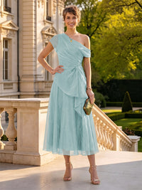 Organza Off the Shoulder Tea Length A Line Mother of the Bride/Groom Dresses