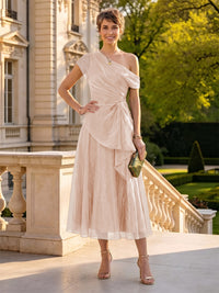 Organza Off the Shoulder Tea Length A Line Mother of the Bride/Groom Dresses