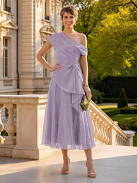 Organza Off the Shoulder Tea Length A Line Mother of the Bride/Groom Dresses