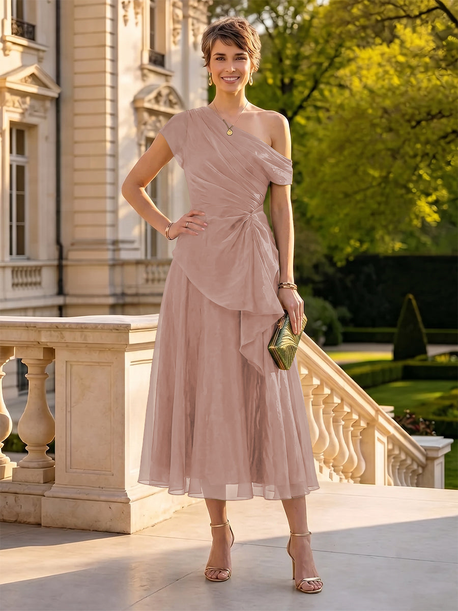 Organza Off the Shoulder Tea Length A Line Mother of the Bride/Groom Dresses