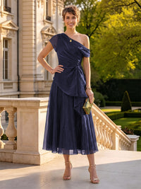 Organza Off the Shoulder Tea Length A Line Mother of the Bride/Groom Dresses
