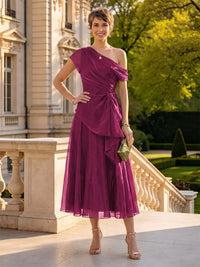 Organza Off the Shoulder Tea Length A Line Mother of the Bride/Groom Dresses