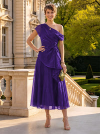 Organza Off the Shoulder Tea Length A Line Mother of the Bride/Groom Dresses