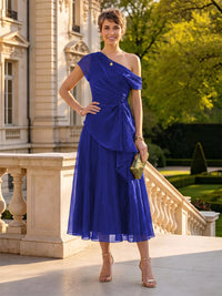 Organza Off the Shoulder Tea Length A Line Mother of the Bride/Groom Dresses