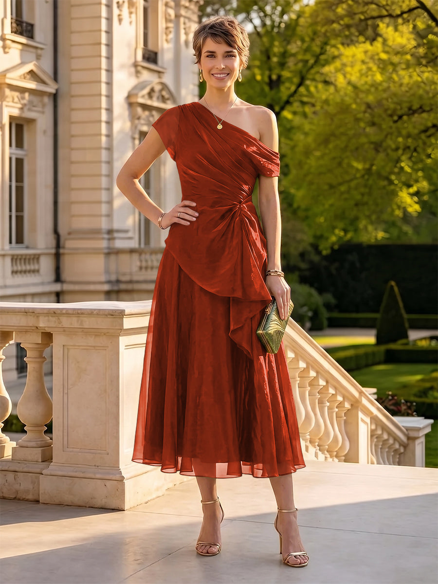 Organza Off the Shoulder Tea Length A Line Mother of the Bride/Groom Dresses