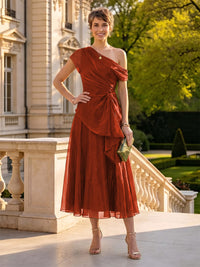 Organza Off the Shoulder Tea Length A Line Mother of the Bride/Groom Dresses