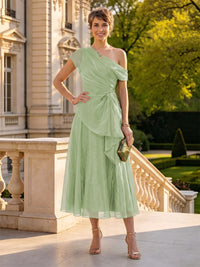 Organza Off the Shoulder Tea Length A Line Mother of the Bride/Groom Dresses