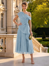 Organza Off the Shoulder Tea Length A Line Mother of the Bride/Groom Dresses