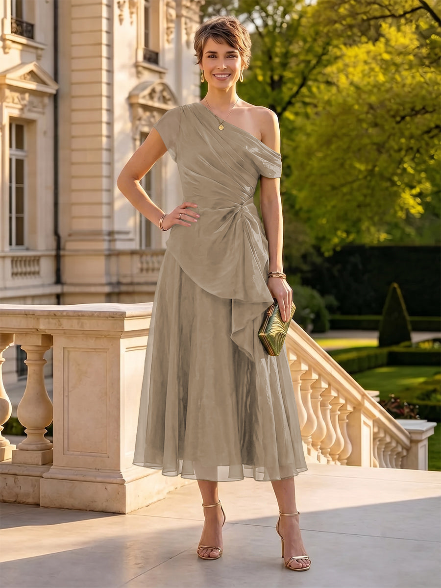 Organza Off the Shoulder Tea Length A Line Mother of the Bride/Groom Dresses