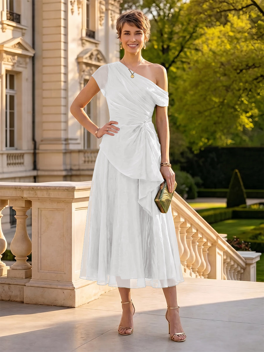 Organza Off the Shoulder Tea Length A Line Mother of the Bride/Groom Dresses