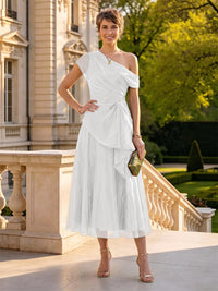 Organza Off the Shoulder Tea Length A Line Mother of the Bride/Groom Dresses