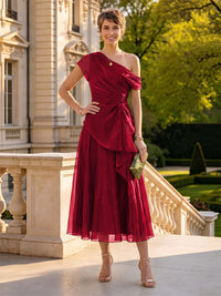 Organza Off the Shoulder Tea Length A Line Mother of the Bride/Groom Dresses