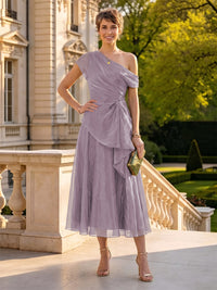 Organza Off the Shoulder Tea Length A Line Mother of the Bride/Groom Dresses