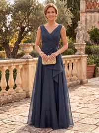 Organza V Neck Sleeveless Floor Length A Line Mother of the Bride/Groom Dresses