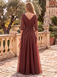 Organza V Neck Half Sleeves Floor Length A Line Mother of the Bride/Groom Dresses