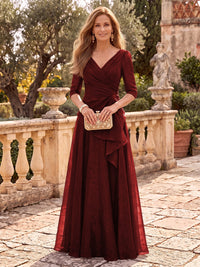Organza V Neck Half Sleeves Floor Length A Line Mother of the Bride/Groom Dresses