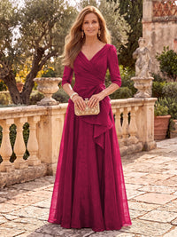 Organza V Neck Half Sleeves Floor Length A Line Mother of the Bride/Groom Dresses