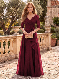 Organza V Neck Half Sleeves Floor Length A Line Mother of the Bride/Groom Dresses