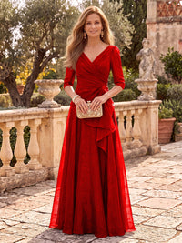 Organza V Neck Half Sleeves Floor Length A Line Mother of the Bride/Groom Dresses