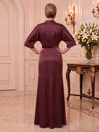 Satin Mother of the Bride/Groom Dresses Mermaid V Neck Half Sleeves Floor Length with Slit