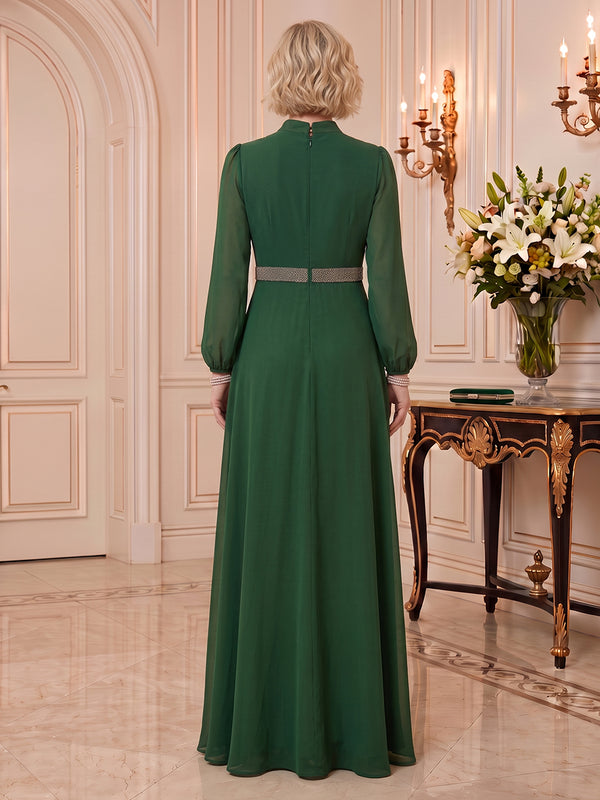 Chiffon Mother of the Bride/Groom Dresses A Line V Neck Long Sleeves Floor Length with Slit